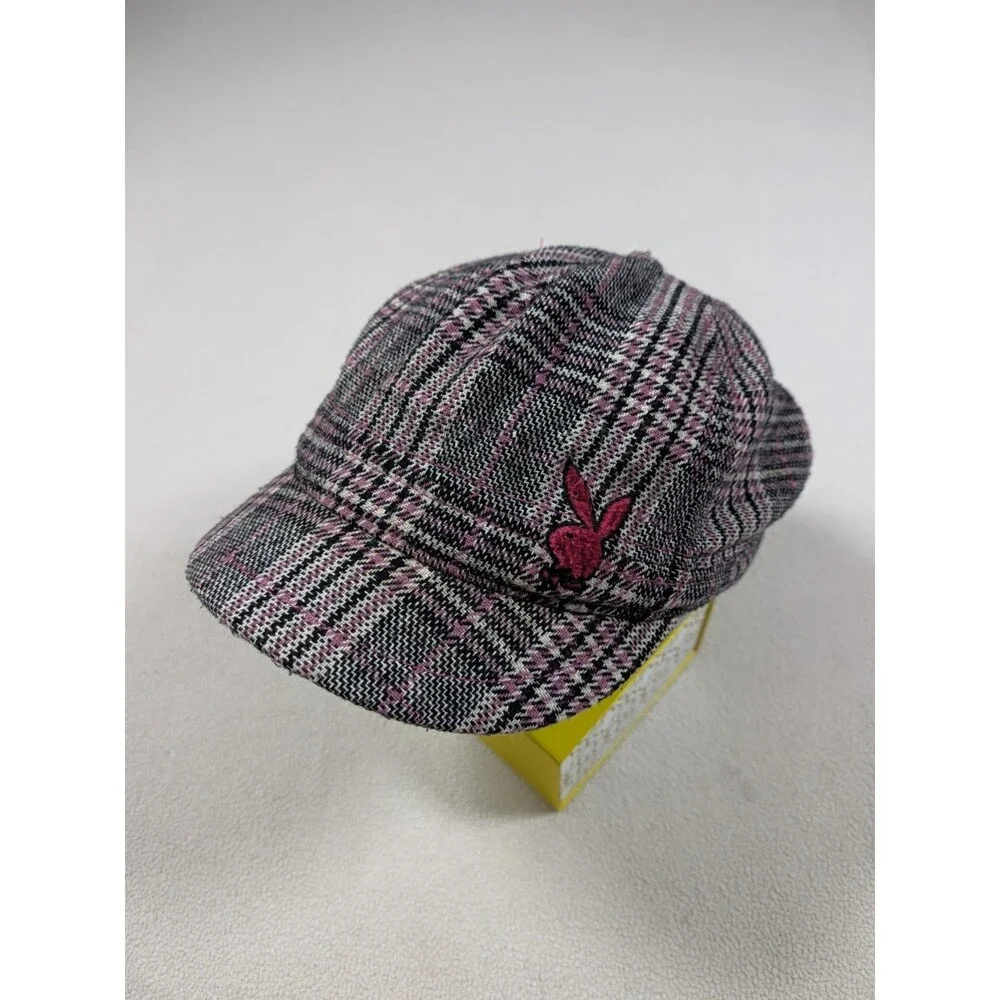Vintage Retro Y2K Playboy Bunny Newsboy Pink Plaid Mesh Back Snapback Hat